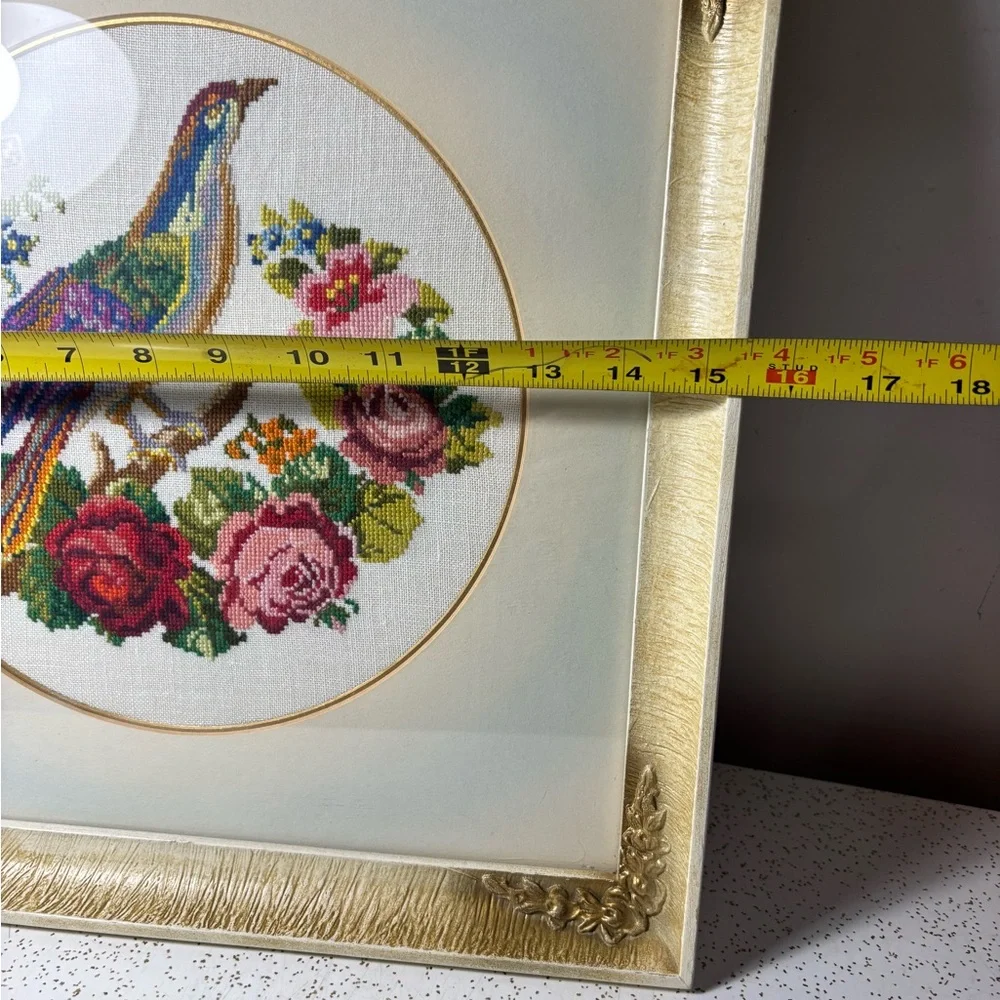 Pair of wood framed colourful bird cross stitch art pieces - Picture 12 of 12